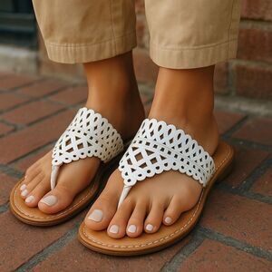 Born Concept White and Tan Casual Cut out Sandals with Flat Soles